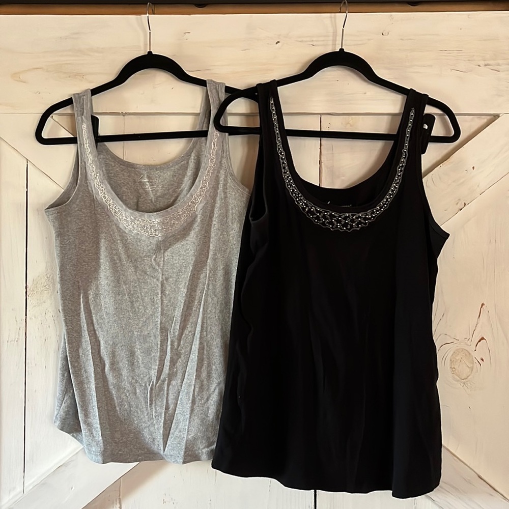 3/$15 Set of 2 Crystal Embroidered Tanks by Lane Bryant